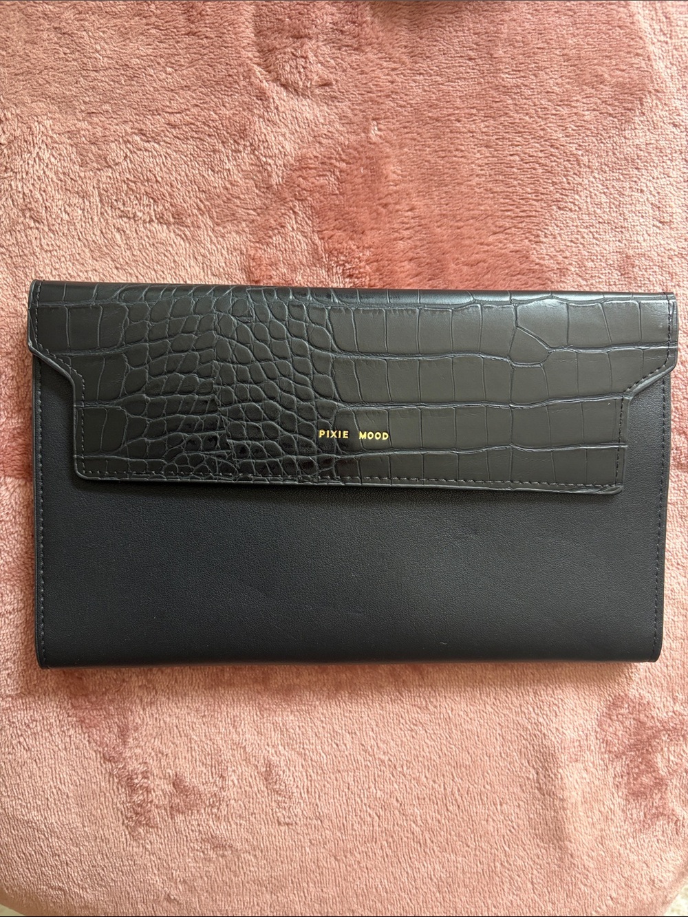 Pixie Mood Black Croc-Embossed Flap Clutch Wallet